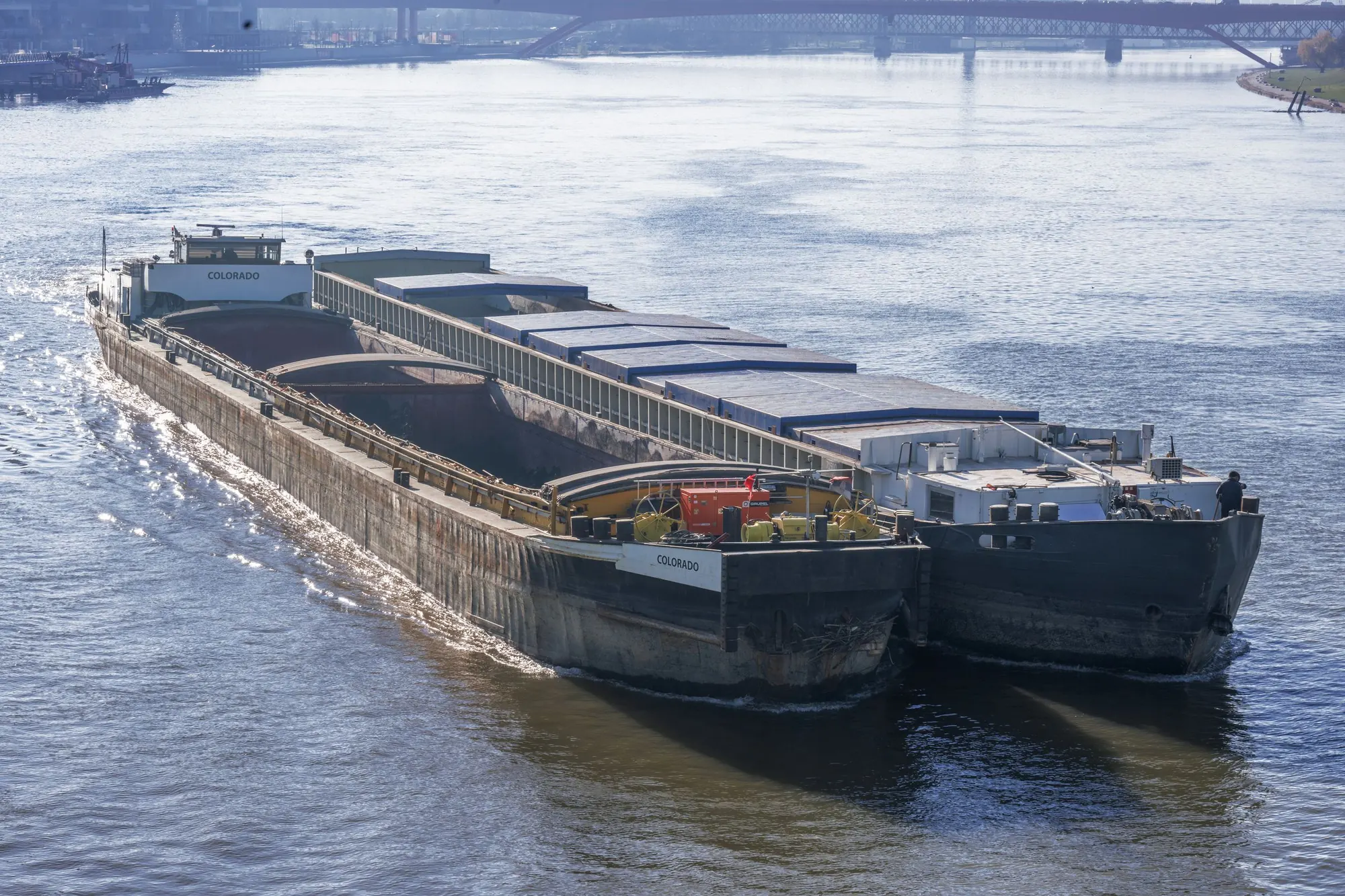 Barge convoy under way on the Danube